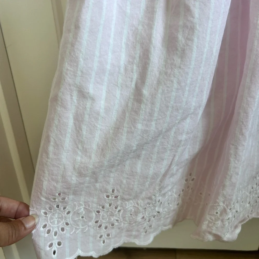 GAP Light Pink Eyelet Cotton Striped Flutter-Sleeve Dress